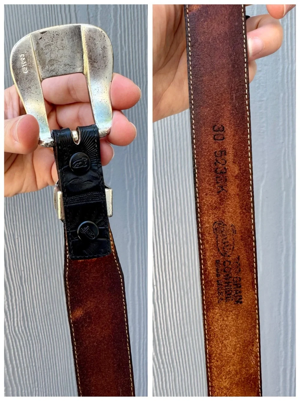 Vintage Justin Western Belt, Black Tooled (Embossed) Floral Leather sz. 30 - Picture 10 of 17